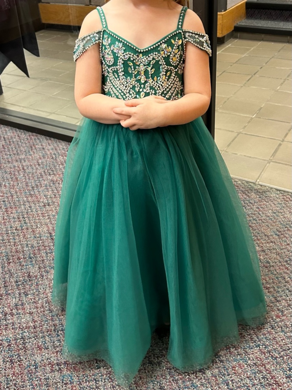 Girls' Emerald Green Pageant Dress with Beaded Bodice